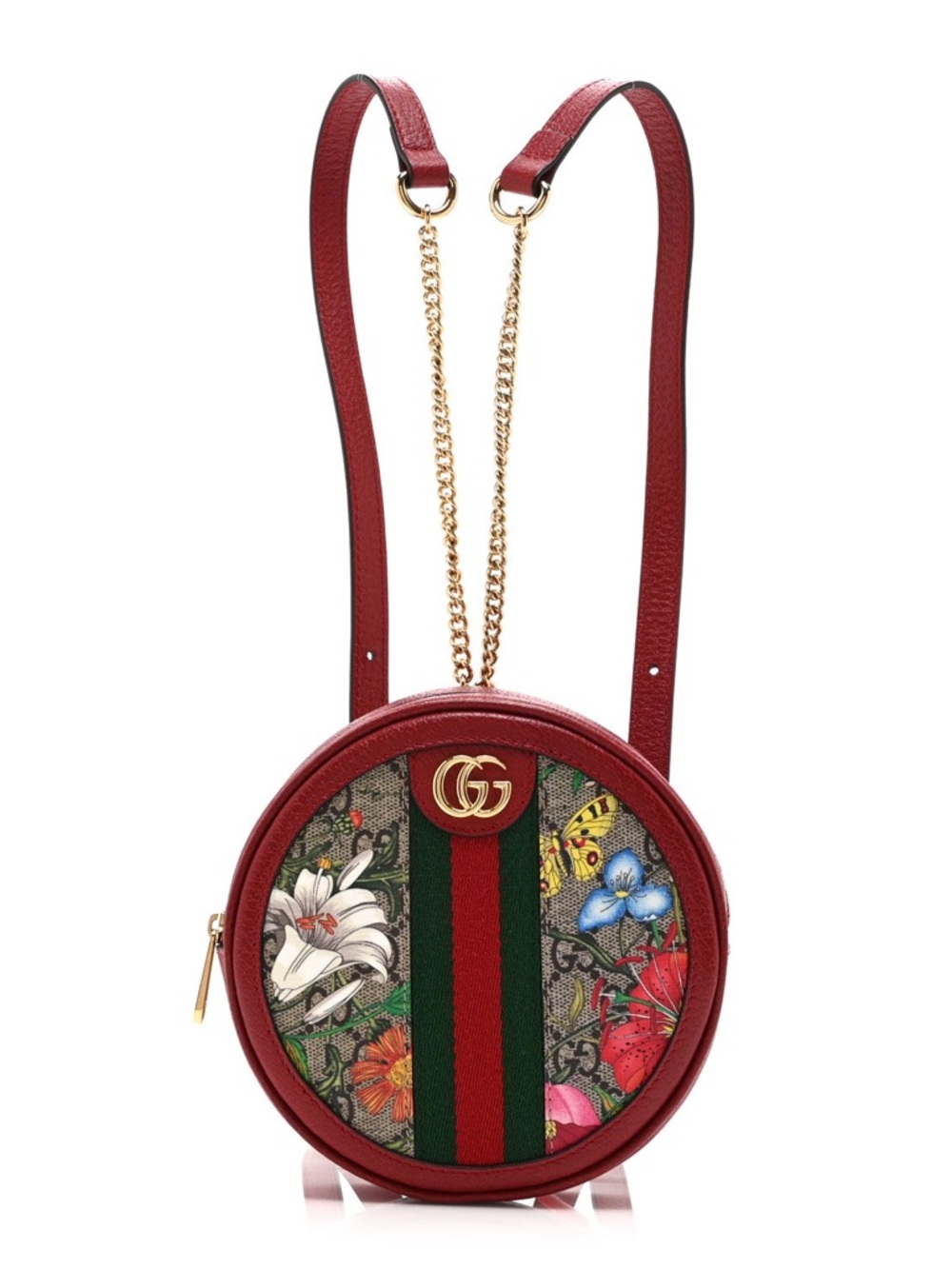Gucci Ophidia Flora GG Round Mini Backpack Red Leather Web Stripe Authentic